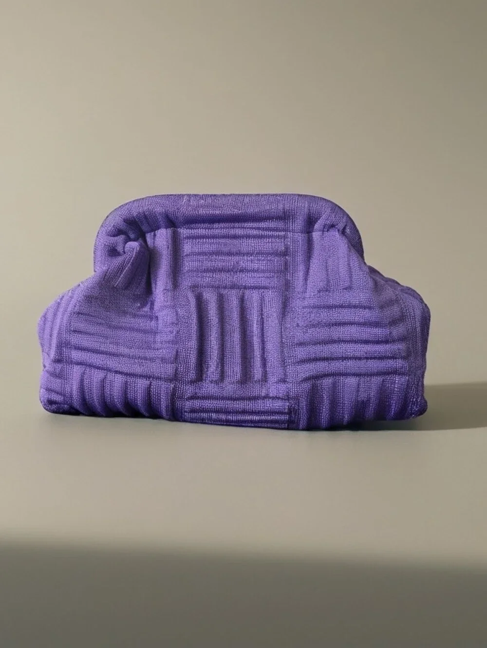 Purple Knit Clutch Bag Chunky Block Pattern